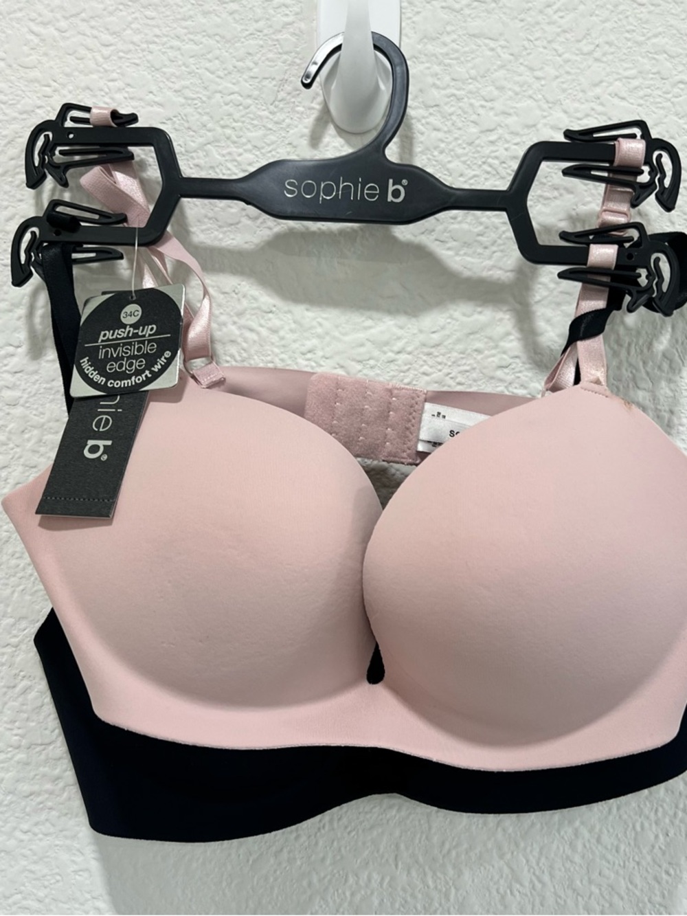 NWT sophie b. 2 Pack - Pink and Black Push-Up Bra with Invisible Edge